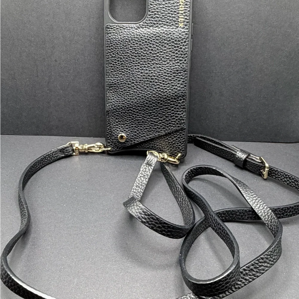 Bandolier Stylish Black Leather iPhone 12 Pro Max Case with Strap - Picture 3 of 5